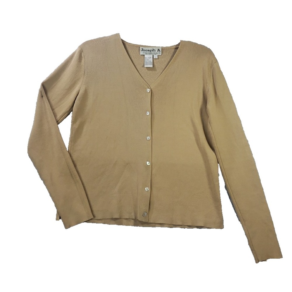 Joseph A Cardigan Women's Large Taupe Ribbed V-Neck Button Front Sweater